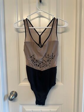 Mirella Black Mesh-Trim ballet leotard